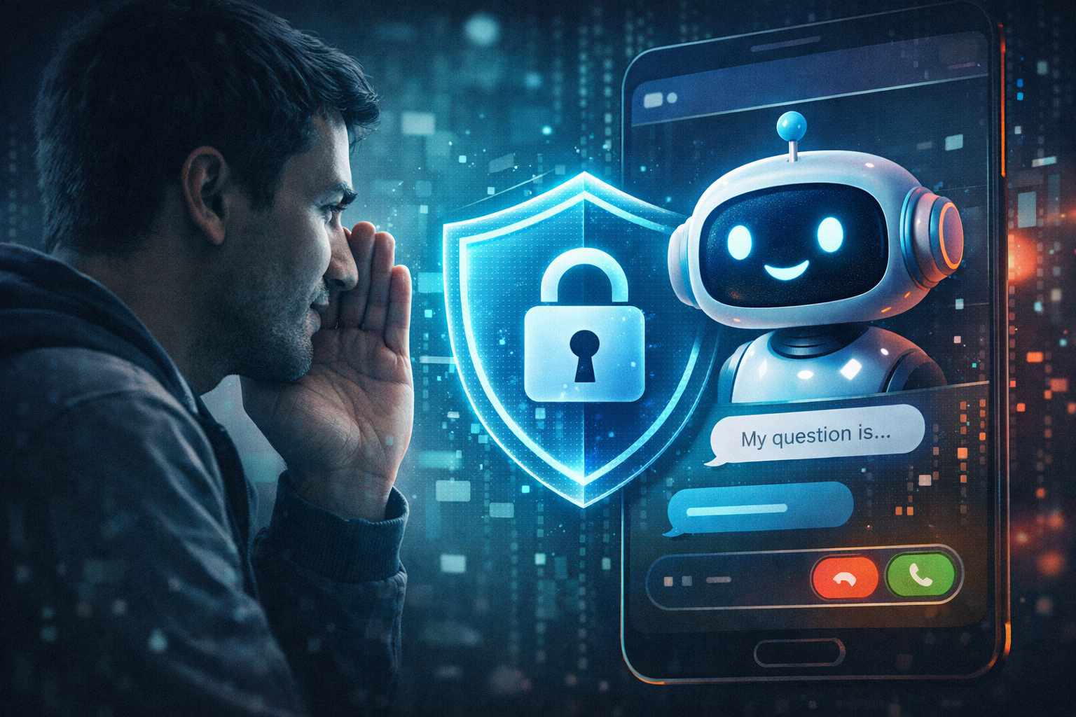 Chatbot with security shield illustration